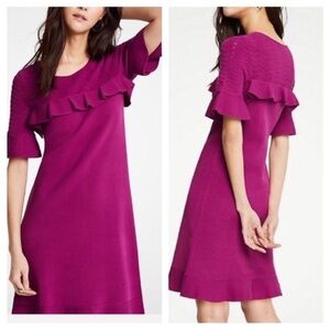 Ann Taylor Fucsia Knit Ruffled Midi Dress
